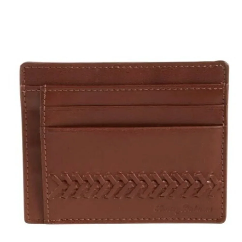 Tommy Bahama Mens Tan Leather Laced Wallet Slotted Card Wallet Gift Boxed New